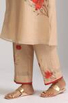Trendy tokari_Beige Silk Chanderi Printed Pomegranate V Neck Kurta Set _Online_at_Aza_Fashions