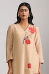 Shop_Trendy tokari_Beige Silk Chanderi Printed Pomegranate V Neck Kurta Set _Online_at_Aza_Fashions