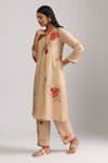 Buy_Trendy tokari_Beige Silk Chanderi Printed Pomegranate V Neck Kurta Set 