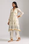 Trendy tokari_Ivory Silk, Chanderi Embroidery, Sequins V-neck Floral Leaf Kurta Set _at_Aza_Fashions