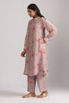 Shop_Trendy tokari_Purple Silk Chanderi Printed Botanical Band Collar Kurta Set _Online_at_Aza_Fashions