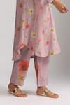 Trendy tokari_Purple Silk Chanderi Printed Botanical Band Collar Kurta Set _at_Aza_Fashions