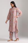 Buy_Trendy tokari_Purple Silk Chanderi Printed Botanical Band Collar Kurta Set 