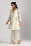 Trendy tokari_Ivory Silk, Chanderi Sequins V-neck Floral Printed Kurta Set _Online_at_Aza_Fashions