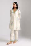 Shop_Trendy tokari_Ivory Silk, Chanderi Sequins V-neck Floral Printed Kurta Set _at_Aza_Fashions