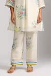 Shop_Trendy tokari_Ivory Silk, Chanderi Sequins V-neck Floral Printed Kurta Set _Online_at_Aza_Fashions