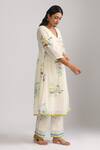 Trendy tokari_Ivory Silk Chanderi Printed Bloom V Neck Kurta Set _Online_at_Aza_Fashions