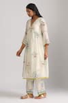 Shop_Trendy tokari_Ivory Silk Chanderi Printed Bloom V Neck Kurta Set _Online_at_Aza_Fashions