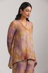 Shop_Trendy tokari_Purple Silk Chanderi Tie Dye V Neck Kurta Set With Pant _Online_at_Aza_Fashions