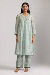 Buy_Trendy tokari_Blue Silk Chanderi Printed Florence V Neck Kurta Set _at_Aza_Fashions