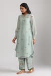 Buy_Trendy tokari_Blue Silk Chanderi Printed Floral Notched Kurta Set _at_Aza_Fashions