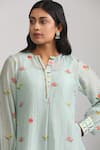 Buy_Trendy tokari_Blue Silk Chanderi Printed Floral Notched Kurta Set _Online_at_Aza_Fashions