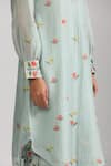 Shop_Trendy tokari_Blue Silk Chanderi Printed Floral Notched Kurta Set _Online_at_Aza_Fashions