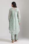 Shop_Trendy tokari_Blue Silk Chanderi Printed Floral Notched Kurta Set _at_Aza_Fashions