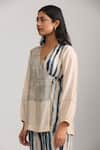 Trendy tokari_Beige Cotton Silk Printed Geometric V Neck Wrap Top And Pant Set _Online_at_Aza_Fashions
