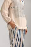 Buy_Trendy tokari_Beige Cotton Silk Printed Geometric V Neck Wrap Top And Pant Set _Online_at_Aza_Fashions