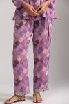 Trendy tokari_Purple Cotton Silk Printed Checkered V Neck Wrap Top And Pant Set _Online_at_Aza_Fashions