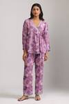 Buy_Trendy tokari_Purple Cotton Silk Printed Checkered V Neck Wrap Top And Pant Set _at_Aza_Fashions