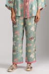 Buy_Trendy tokari_Green Cotton Silk Printed Floral Mandarin Collar Embroidered Top And Pant Set _Online_at_Aza_Fashions