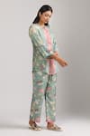 Shop_Trendy tokari_Green Cotton Silk Printed Floral Mandarin Collar Embroidered Top And Pant Set _Online_at_Aza_Fashions
