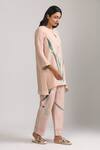 Trendy tokari_Peach Silk Chanderi Printed Floral Round Sequin Embroidered Kurta And Pant Set _Online_at_Aza_Fashions