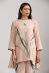 Trendy tokari_Peach Silk Chanderi Printed Floral Round Sequin Embroidered Kurta And Pant Set _at_Aza_Fashions