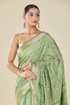 Shop_Naintara Bajaj_Green Viscose Floral Handblock Print Saree _Online_at_Aza_Fashions