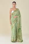 Buy_Naintara Bajaj_Green Viscose Floral Handblock Print Saree _at_Aza_Fashions
