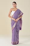 Buy Naintara Bajaj Purple Viscose Abstract Floral Handblock Print Saree at Aza Fashions Buy_Naintara Bajaj_Purple Viscose Abstract Floral Handblock Print Saree_at_Aza_Fashions