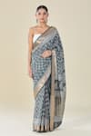 Buy_Naintara Bajaj_Gray Viscose Grey Abstract Floral Handblock Print Saree _at_Aza_Fashions