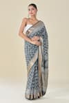 Buy_Naintara Bajaj_Gray Viscose Grey Abstract Floral Handblock Print Saree _Online_at_Aza_Fashions
