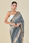 Shop_Naintara Bajaj_Gray Viscose Grey Abstract Floral Handblock Print Saree _Online_at_Aza_Fashions