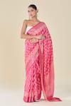 Buy_Naintara Bajaj_Pink Viscose Leaf Handblock Printed Saree _at_Aza_Fashions