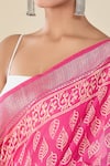 Naintara Bajaj_Pink Viscose Leaf Handblock Printed Saree _at_Aza_Fashions
