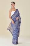 Naintara Bajaj_Blue Viscose Paisley Handblock Print Saree _Online_at_Aza_Fashions