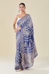 Shop_Naintara Bajaj_Blue Viscose Paisley Handblock Print Saree _at_Aza_Fashions