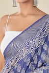 Shop_Naintara Bajaj_Blue Viscose Paisley Handblock Print Saree _Online_at_Aza_Fashions