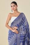 Naintara Bajaj_Blue Viscose Paisley Handblock Print Saree _at_Aza_Fashions