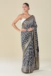 Samyukta Singhania_Black Viscose Abstract Motif Handblock Print Saree _Online_at_Aza_Fashions