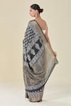 Shop_Samyukta Singhania_Black Viscose Abstract Motif Handblock Print Saree _at_Aza_Fashions