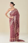 Naintara Bajaj Wine Viscose Floral Butti Handblock Print Saree at Aza Fashions Naintara Bajaj_Wine Viscose Floral Butti Handblock Print Saree _at_Aza_Fashions