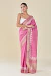 Samyukta Singhania_Purple Chanderi Woven Geometric Floral Vine Print Saree _Online_at_Aza_Fashions