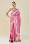 Buy_Samyukta Singhania_Purple Chanderi Woven Geometric Floral Vine Print Saree _at_Aza_Fashions