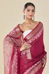 Naintara Bajaj_Wine Chanderi Geometric Floral Saree_Online_at_Aza_Fashions