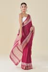 Shop_Naintara Bajaj_Wine Chanderi Geometric Floral Saree_Online_at_Aza_Fashions