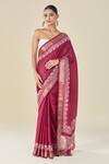 Buy_Naintara Bajaj_Wine Chanderi Geometric Floral Saree_at_Aza_Fashions