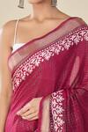 Naintara Bajaj_Wine Chanderi Geometric Floral Saree_at_Aza_Fashions