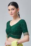 Samyukta Singhania_Green Silk Sequins, Zari Embroidered Saree Blouse _Online_at_Aza_Fashions