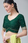 Shop_Samyukta Singhania_Green Silk Sequins, Zari Embroidered Saree Blouse _Online_at_Aza_Fashions