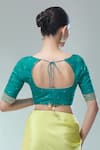 Shop_Samyukta Singhania_Green Silk Sequins, Zari Asymmetric Thread Embroidered Saree Blouse _at_Aza_Fashions